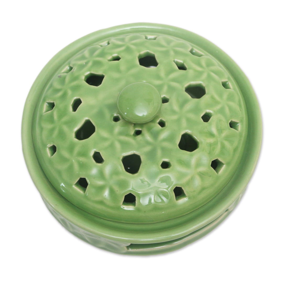 Handmade Porcelain Mosquito Coil Holder with Floral Motif - Plumeria Spring