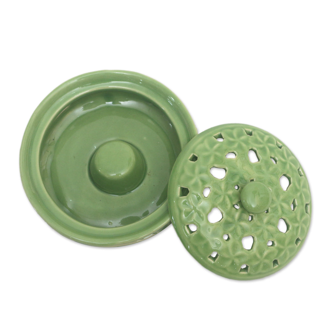 Handmade Porcelain Mosquito Coil Holder with Floral Motif - Plumeria Spring