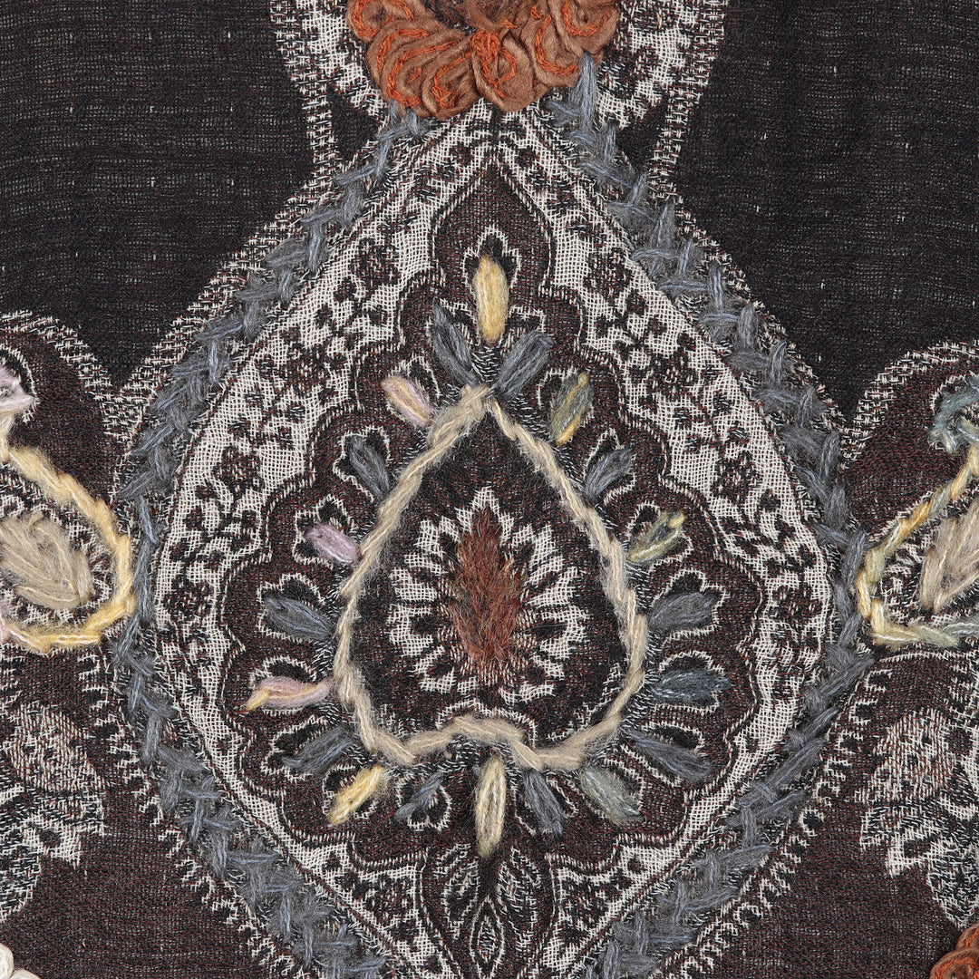 Hand-Embroidered Wool Shawl with Warm-Toned Paisley Details - Beguiling Paisley