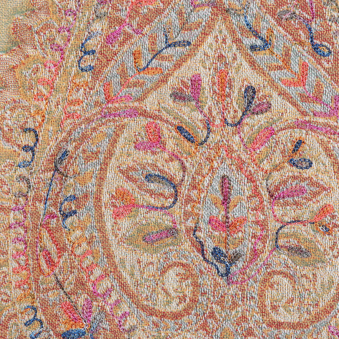 Hand-Embroidered Wool Shawl with Traditional Pattern - Kashmir Spring