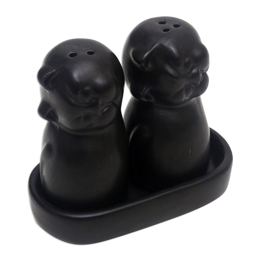 Ceramic Cat Salt and Pepper Set in Black Hues Made in Bali - Dark Felines