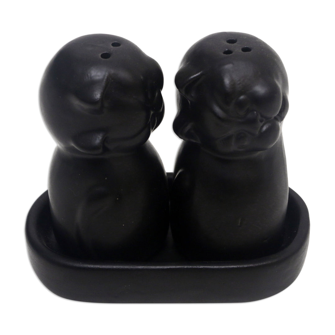 Ceramic Cat Salt and Pepper Set in Black Hues Made in Bali - Dark Felines