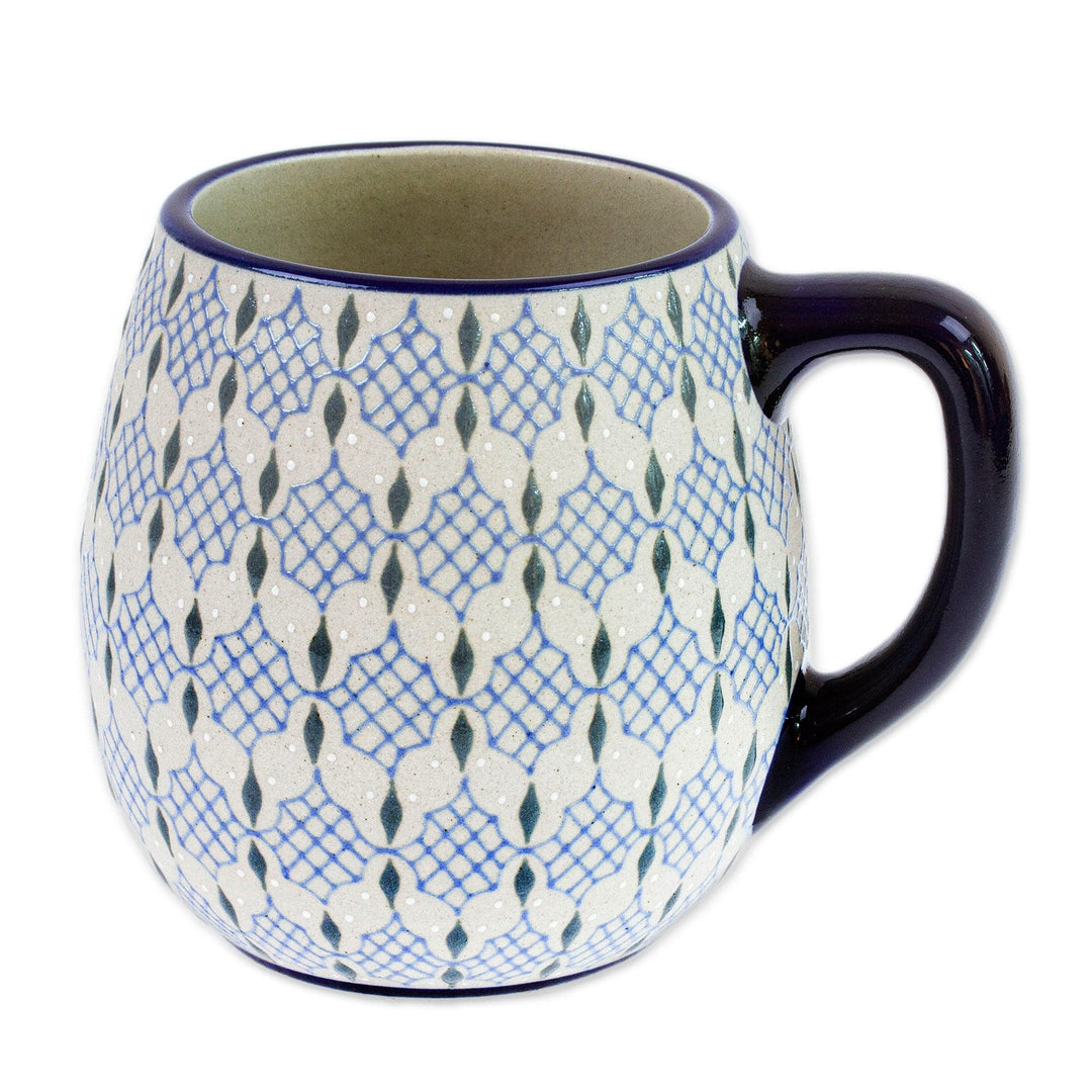 Mexican Talavera-Style Ceramic Mug Hand-Painted in Blue - Web in Blue