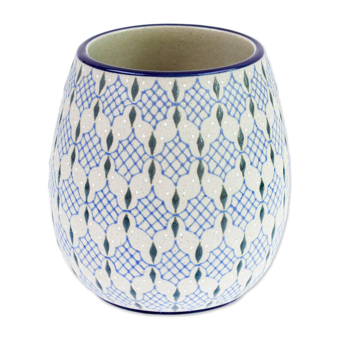Mexican Talavera-Style Ceramic Mug Hand-Painted in Blue - Web in Blue