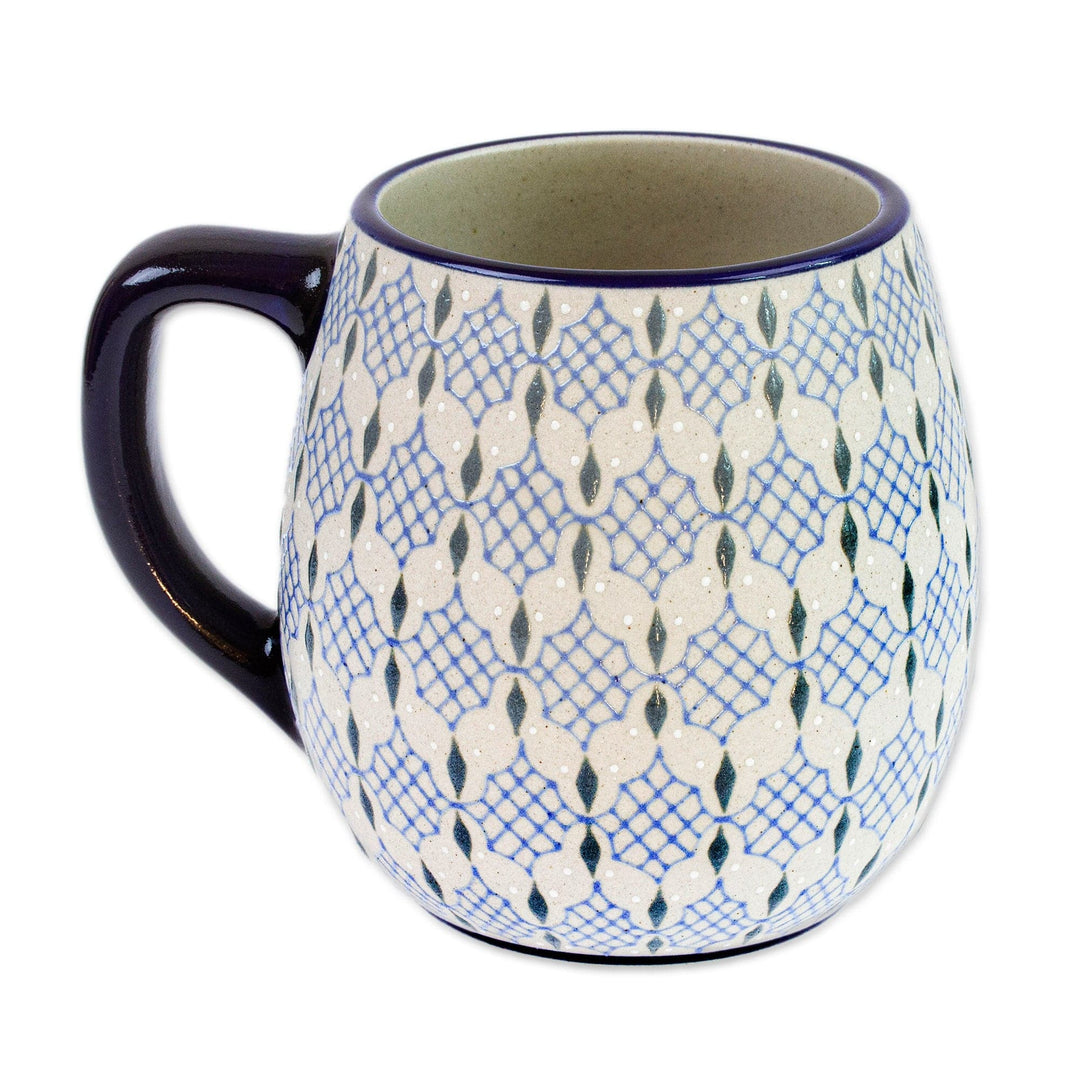 Mexican Talavera-Style Ceramic Mug Hand-Painted in Blue - Web in Blue