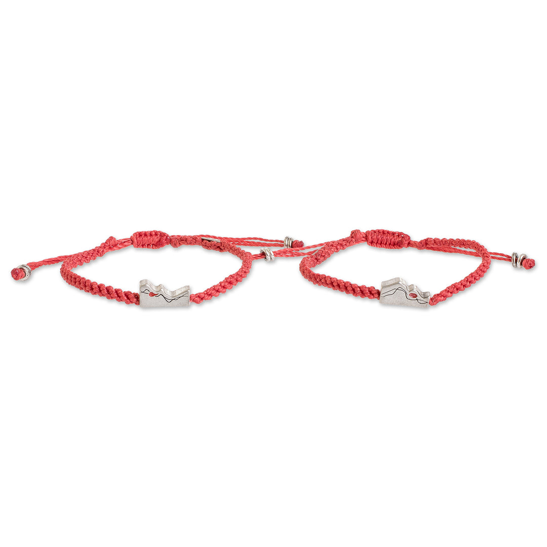 Handmade Abstract Zamac Braided Pendant Bracelets (Set of 2) - Red Coincidence