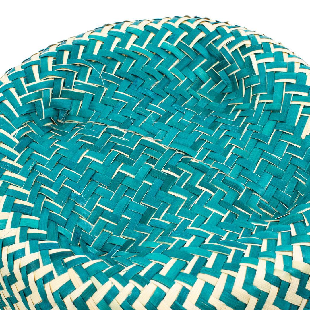 Green Basket with Lid Hand-Woven from Palm Fiber in Mexico - Tiger in Green