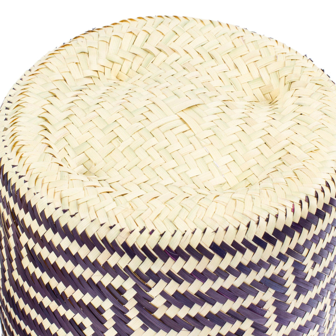 Blue Basket with Lid Hand-Woven from Palm Fiber in Mexico - Little Navy Blue Trail