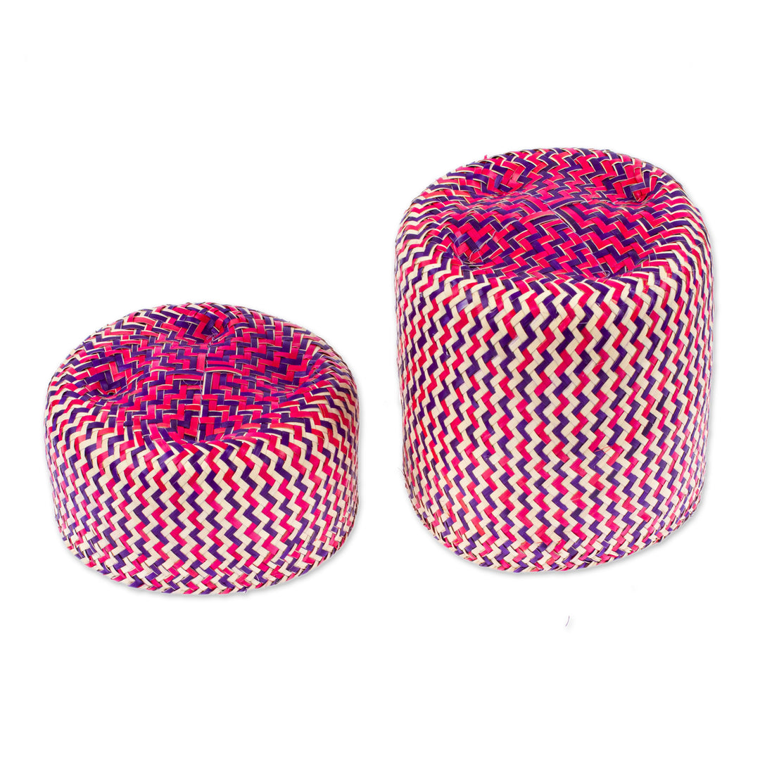Fuchsia Basket with Lid Hand-Woven from Palm Fiber in Mexico - Tiger in Fuchsia