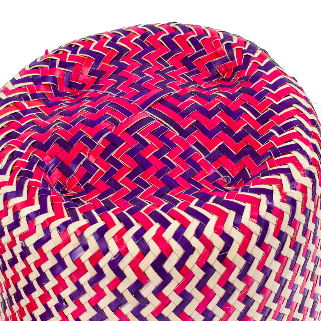 Fuchsia Basket with Lid Hand-Woven from Palm Fiber in Mexico - Tiger in Fuchsia