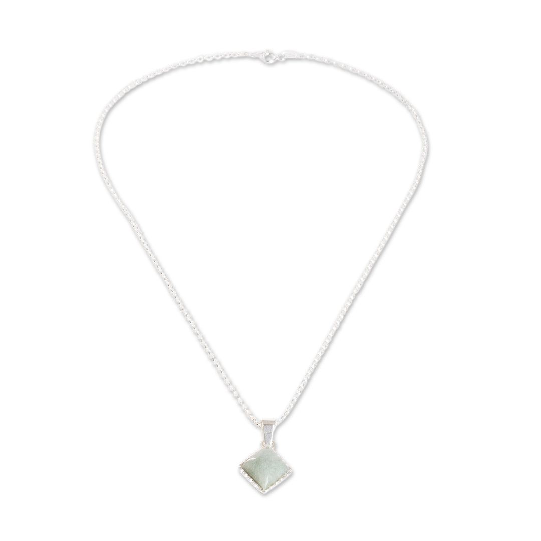 925 Silver Necklace with Rhombus-Shaped Green Jade Pendant - Rhombus in Green