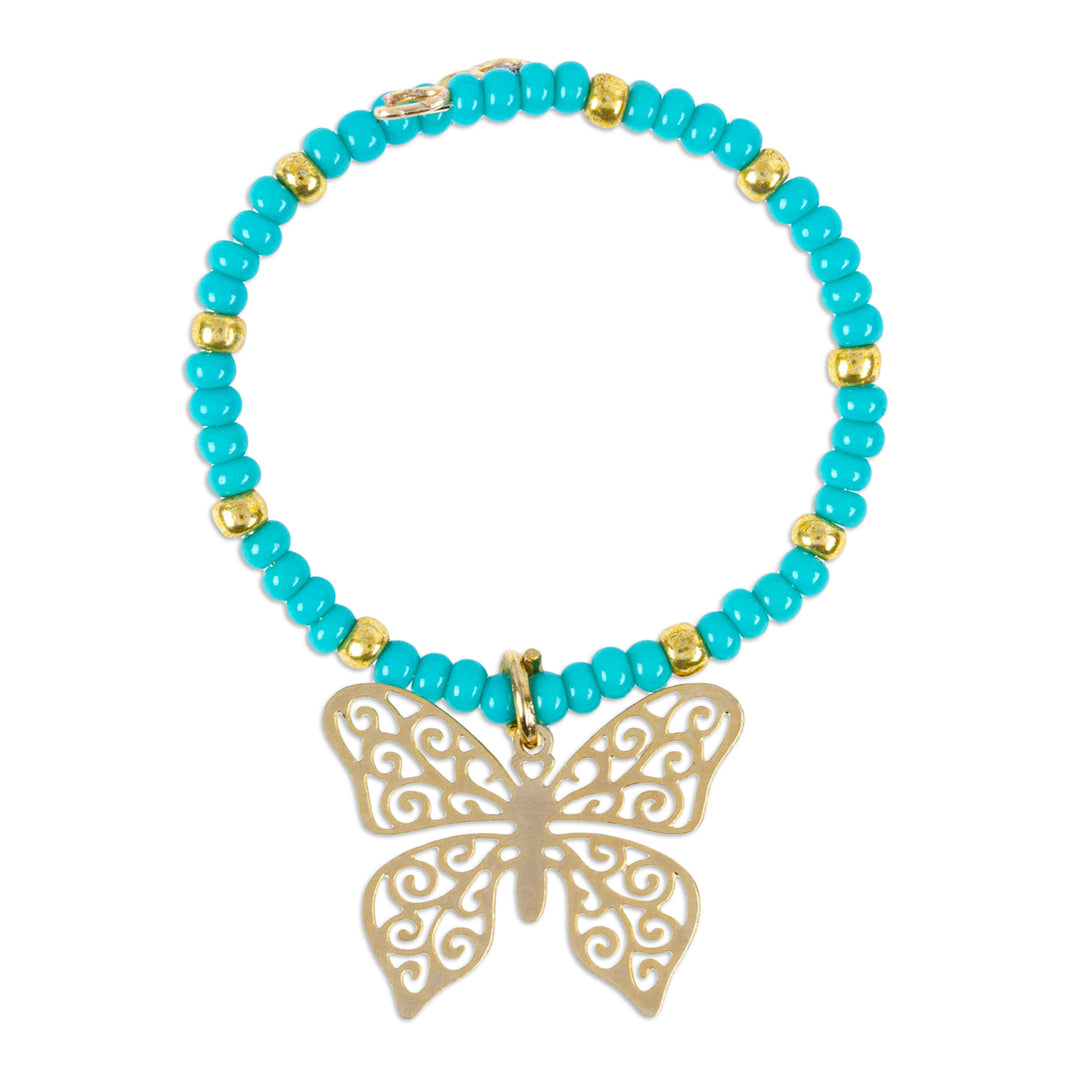 Set of 2 Handmade Beaded Drink Markers with Golden Pendants - Turquoise Flutter