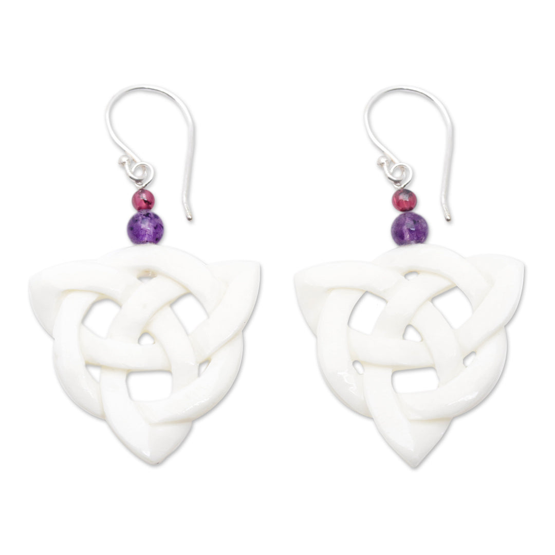 Triangular Knots Dangle Earrings with Amethyst and Garnet - Triangular Knots