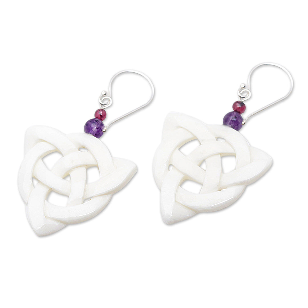 Triangular Knots Dangle Earrings with Amethyst and Garnet - Triangular Knots