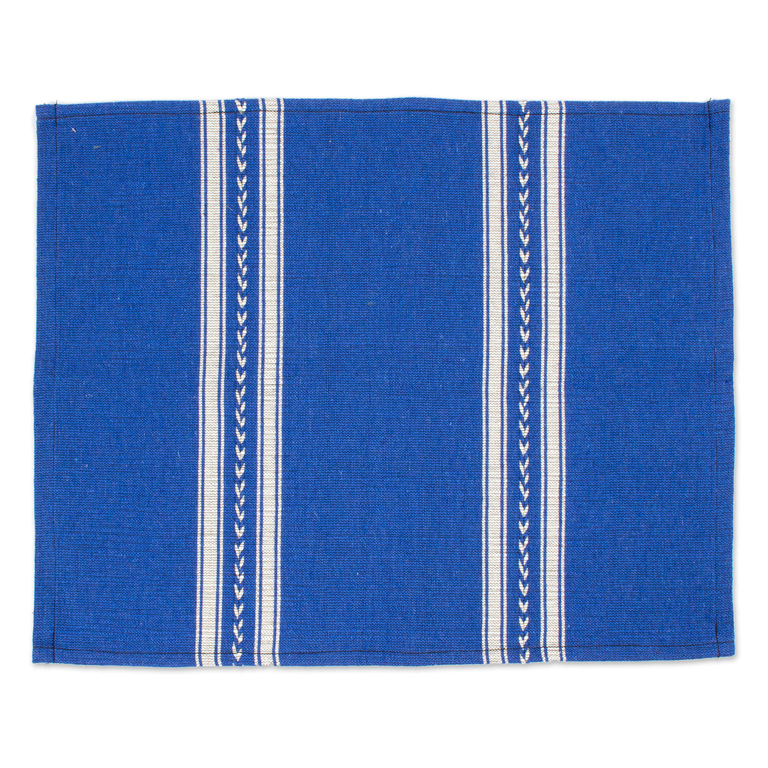 Pair of Blue and White Cotton Placemats Hand-Woven in Mexico - Blue Delight