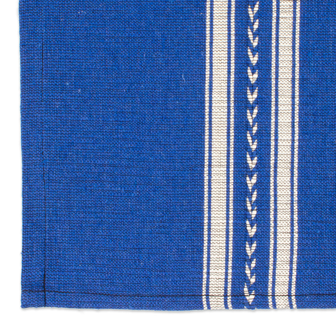 Pair of Blue and White Cotton Placemats Hand-Woven in Mexico - Blue Delight