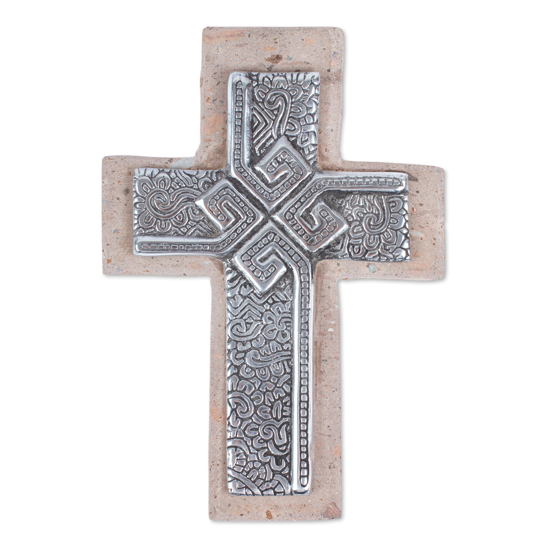 Handcrafted Classic Pewter and Reclaimed Stone Wall Cross - Timeless Faith