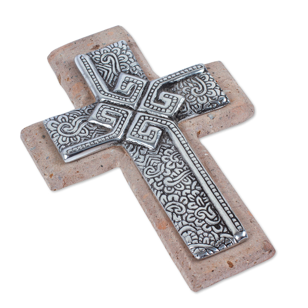 Handcrafted Classic Pewter and Reclaimed Stone Wall Cross - Timeless Faith