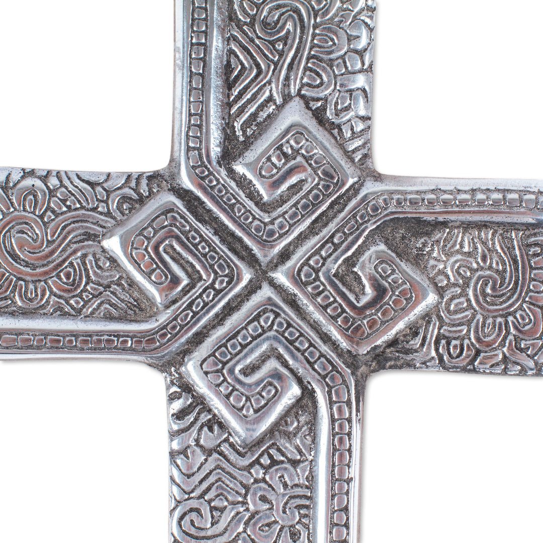 Handcrafted Classic Pewter and Reclaimed Stone Wall Cross - Timeless Faith