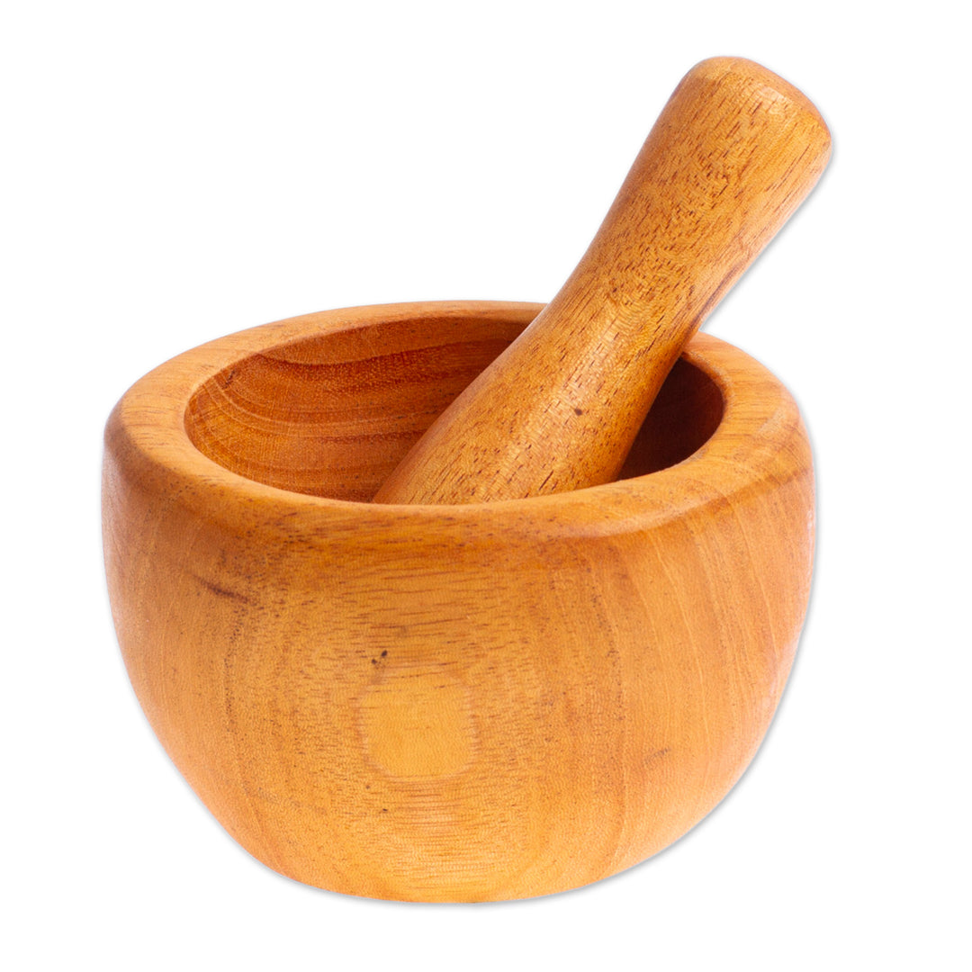 Mortar and Pestle Hand-Carved from Mahogany Wood in Mexico - Mix with Style
