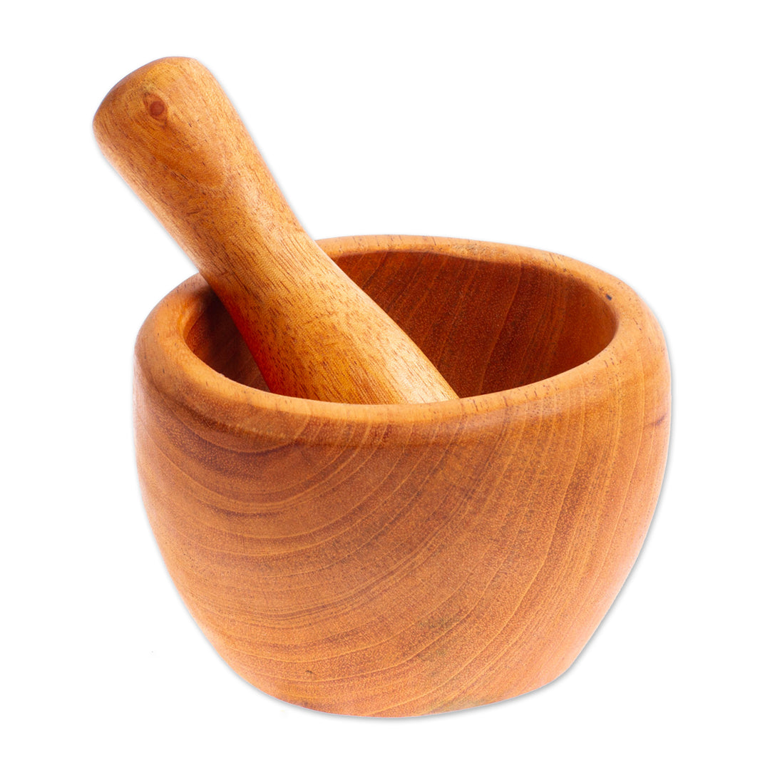 Mortar and Pestle Hand-Carved from Mahogany Wood in Mexico - Mix with Style
