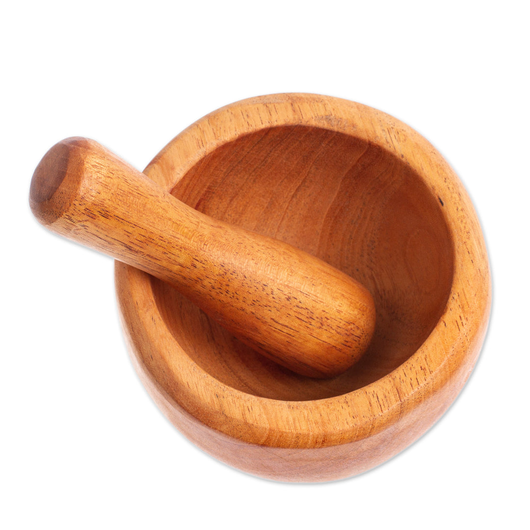 Mortar and Pestle Hand-Carved from Mahogany Wood in Mexico - Mix with Style
