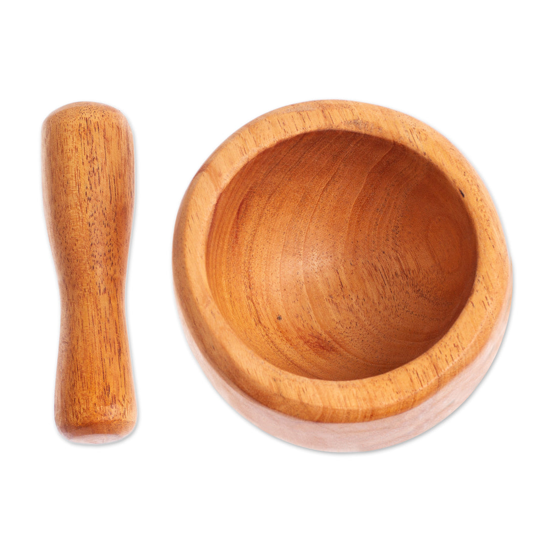 Mortar and Pestle Hand-Carved from Mahogany Wood in Mexico - Mix with Style