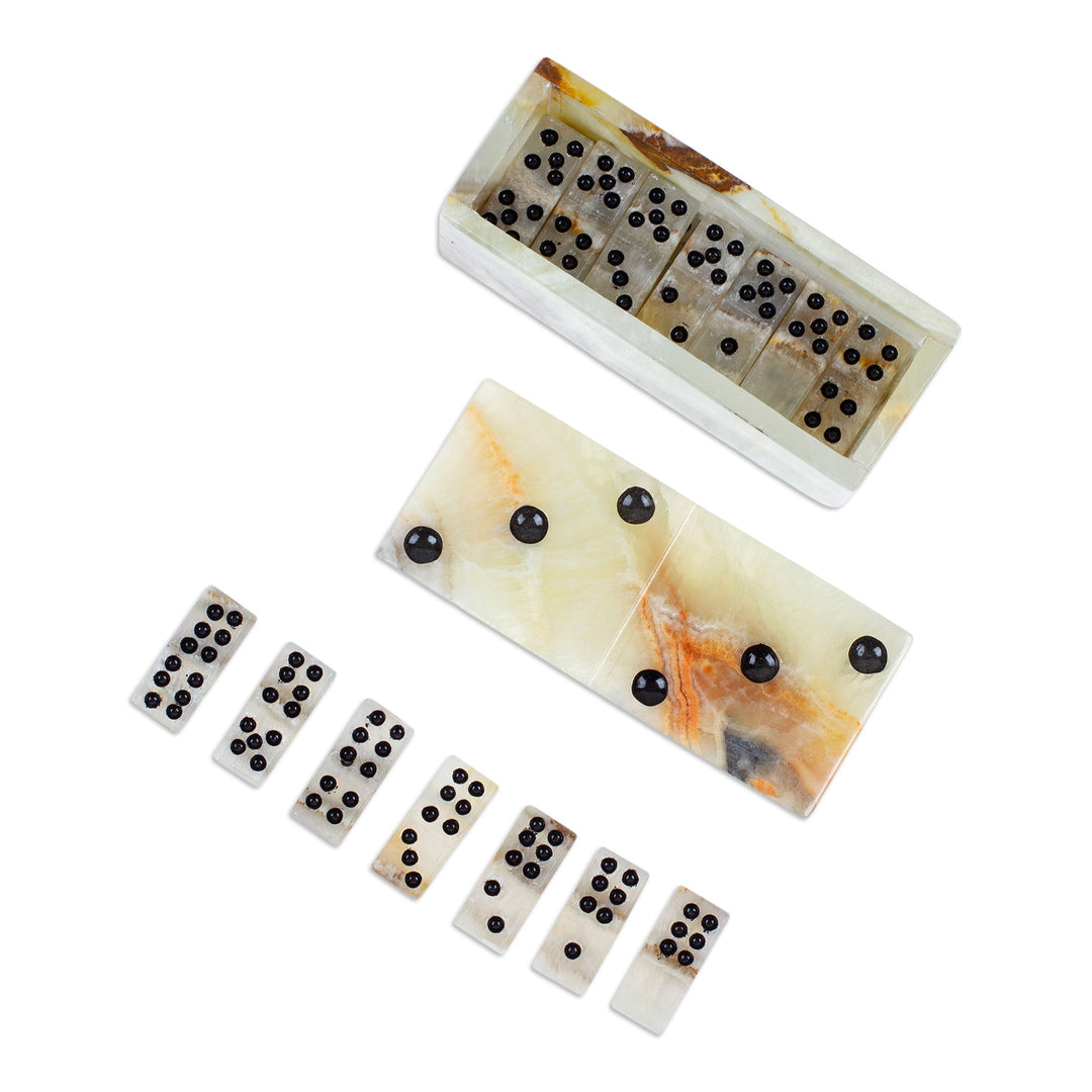 Handcrafted Onyx and Marble Domino Set from Mexico - Precious Strategy