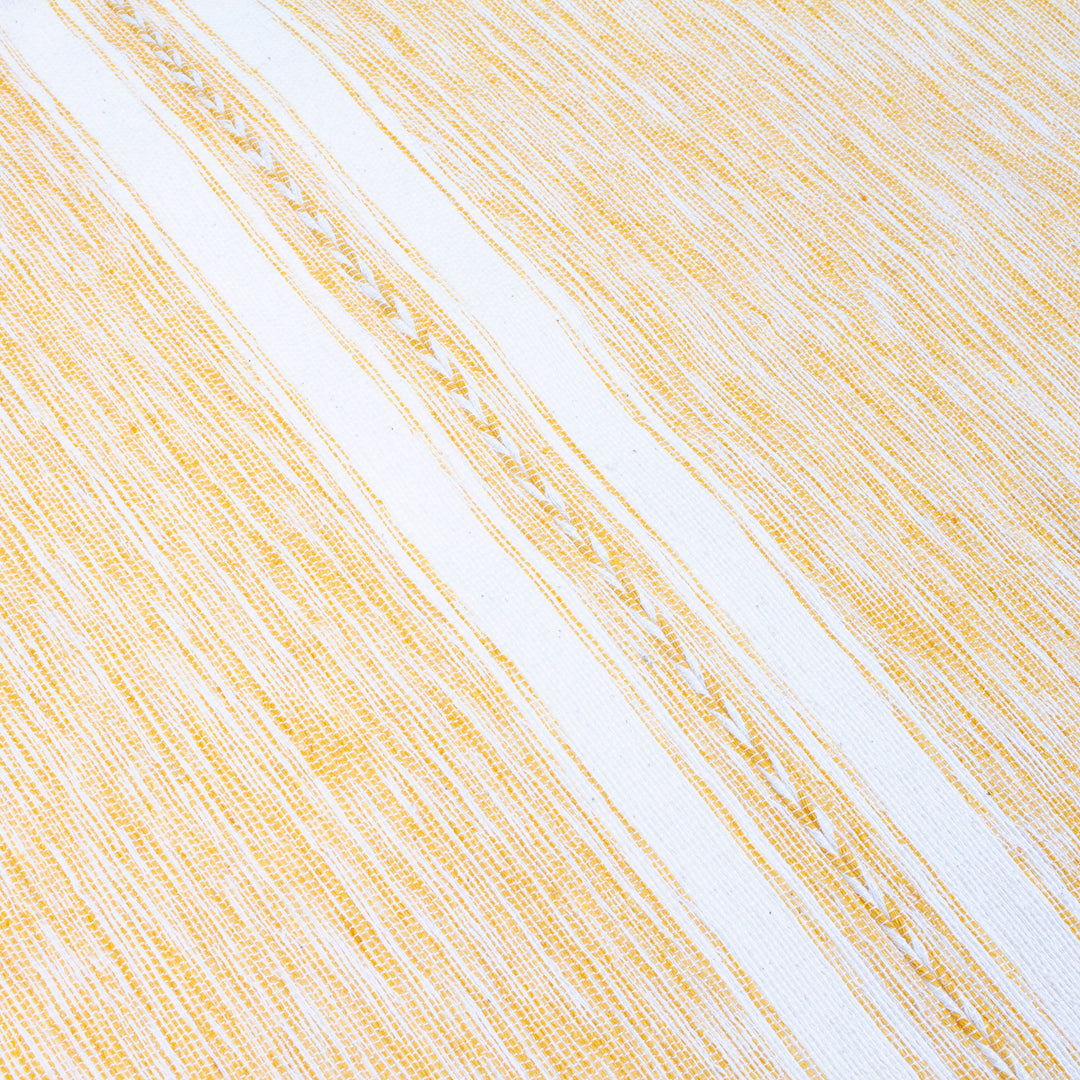 Handloomed Cotton Table Runner in White and Honey Hues - Honey Delight