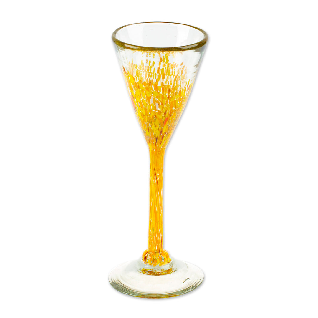 Set of 6 Handblown Recycled Glass Champagne Flutes in Yellow - Yellow Strokes