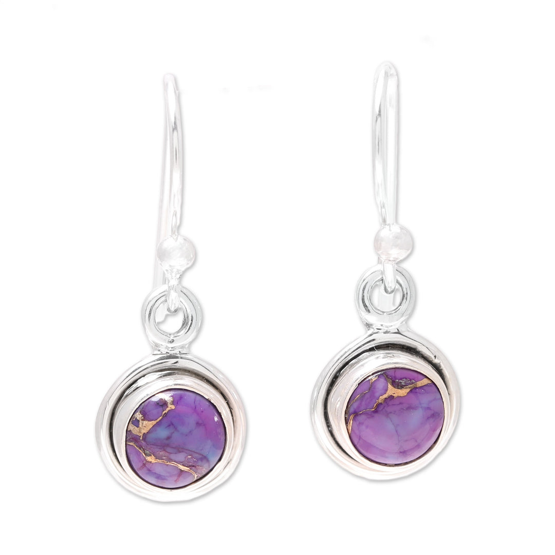 Sterling Silver and Purple Composite Turquoise Earrings - Adorable Moon in Purple
