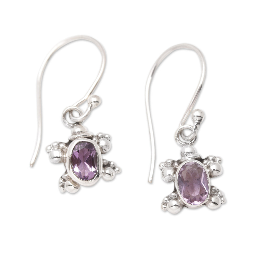Faceted Amethyst Tortoise Dangle Earrings Crafted in Bali - Tiny Purple Sage