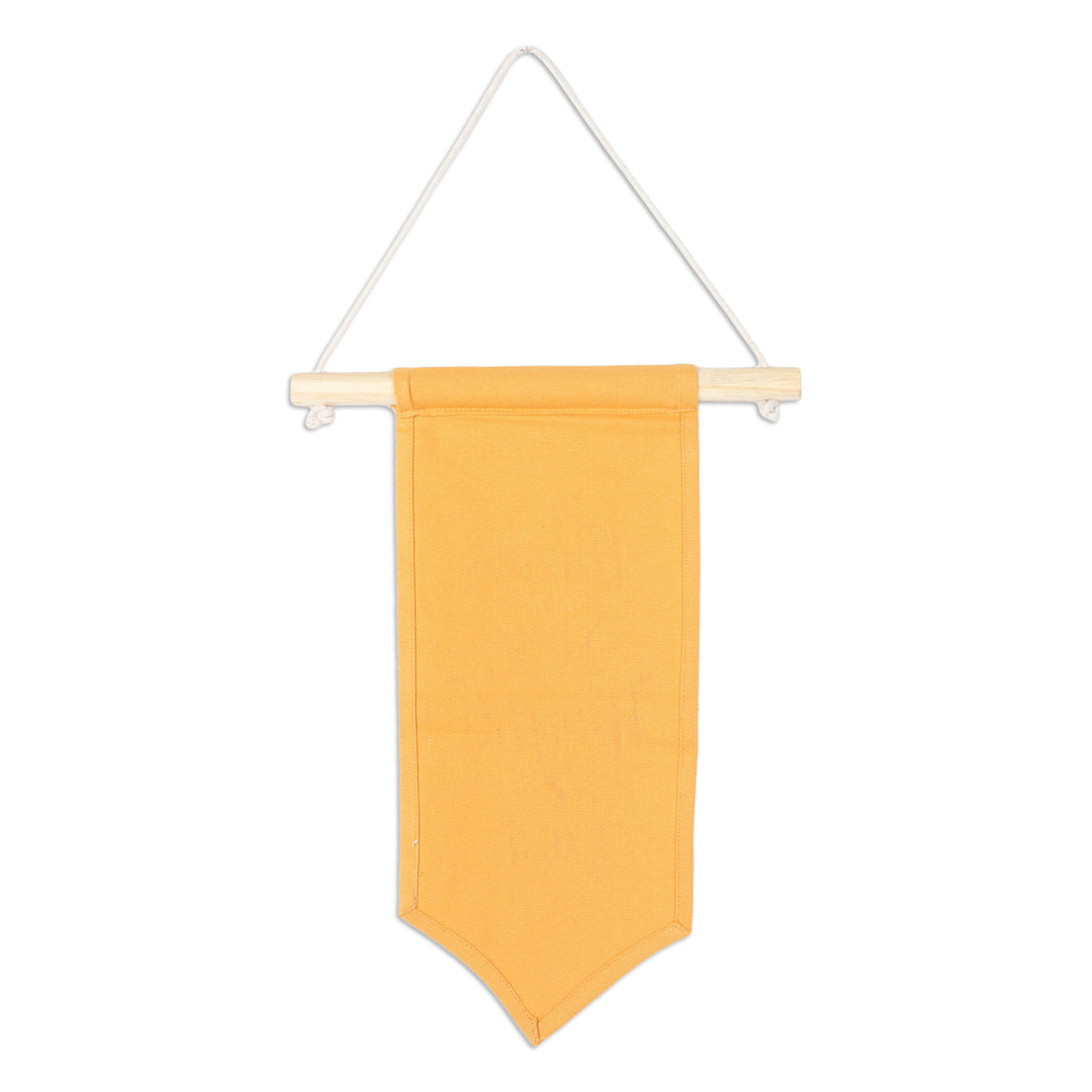 Printed Inspirational Orange Cotton Wall Hanging from India - Orange Motivation