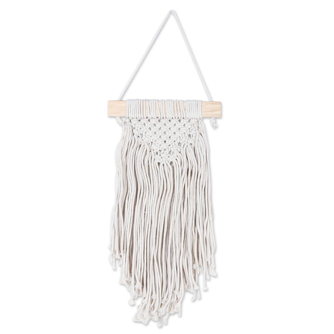 Handcrafted Ivory Cotton Wall Hanging with Pine Wood Rod - Bohemian Waterfall