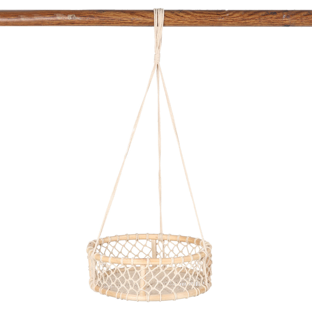 Handcrafted Round Ivory Cotton Hanging Planter from India - Forest Basket