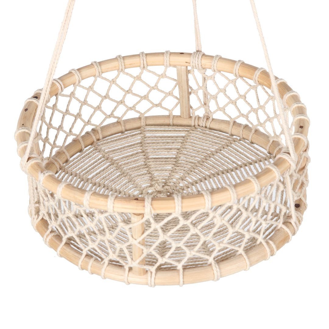 Handcrafted Round Ivory Cotton Hanging Planter from India - Forest Basket