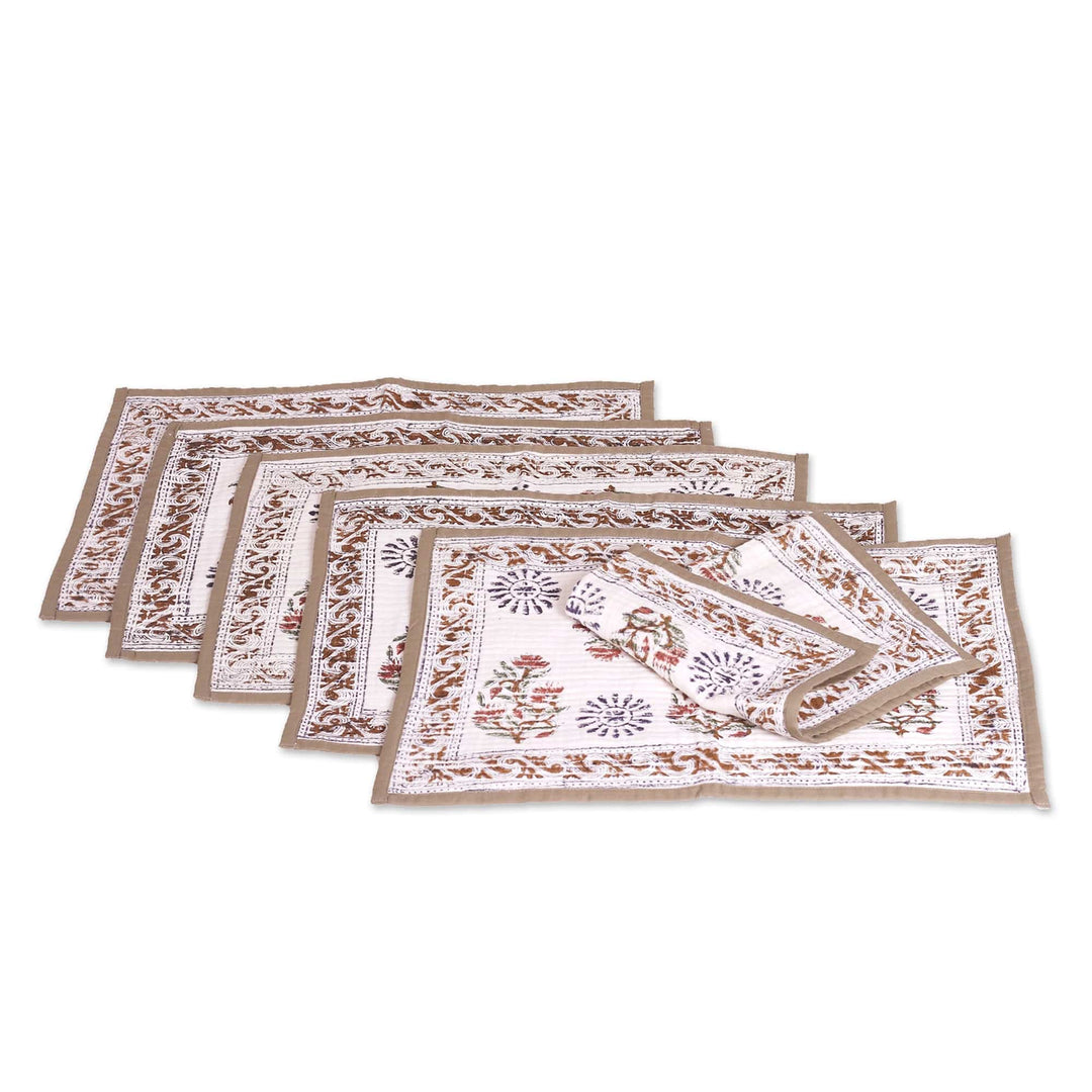 5-Piece Set Handmade Cotton Table Runner with Placemats - Floral Allure