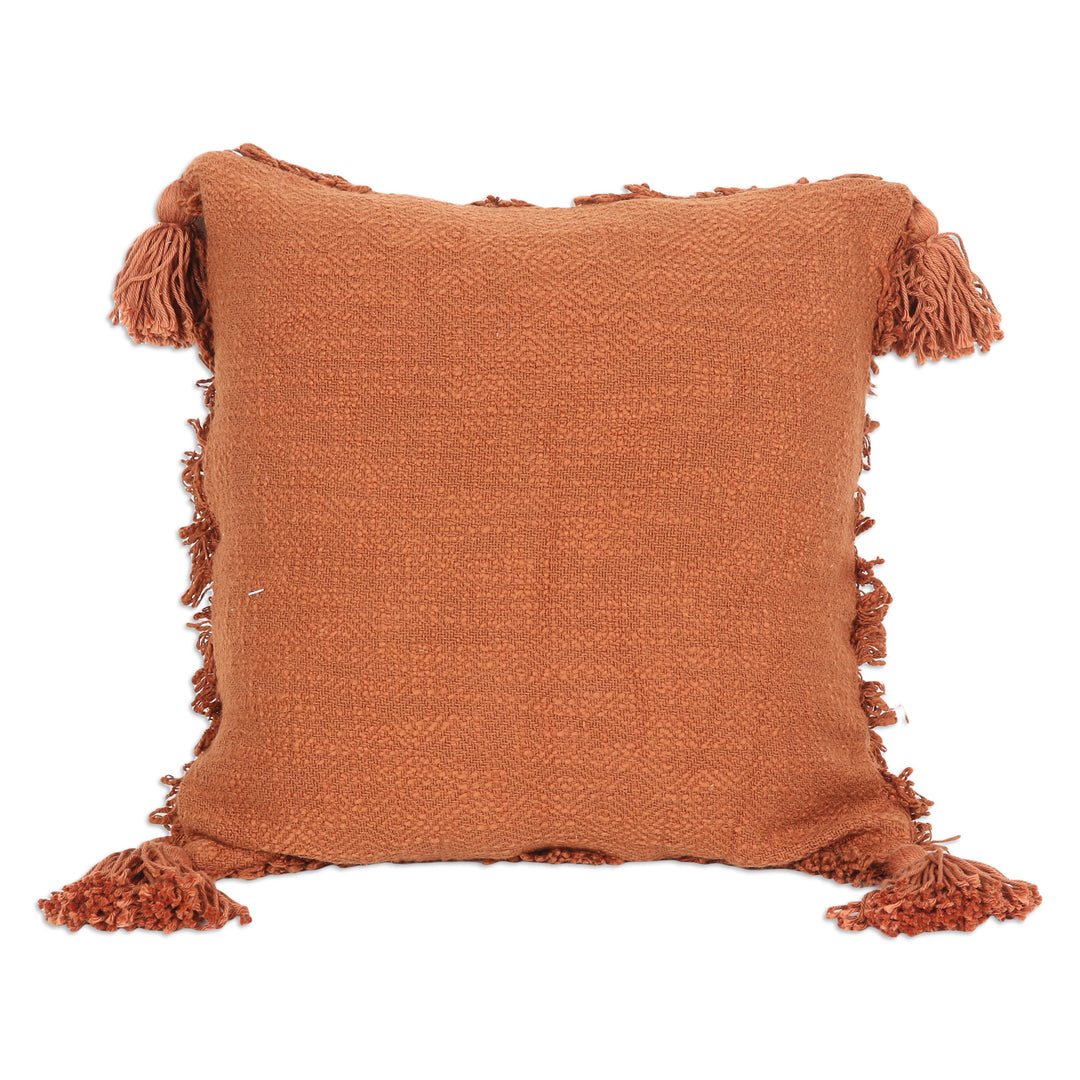 Pair of Embroidered Copper-Toned Cotton Cushion Covers - Copper Delight