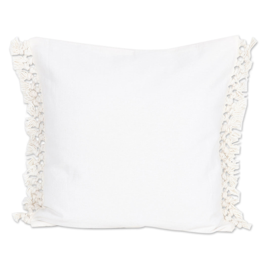 Pair of Ivory Cotton Cushion Covers with Tassels from India - Ivory Passion