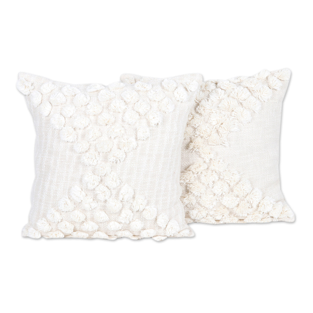 Pair of Cotton Cushion Covers with Ecru Embroidered Details - Ecru Caresses