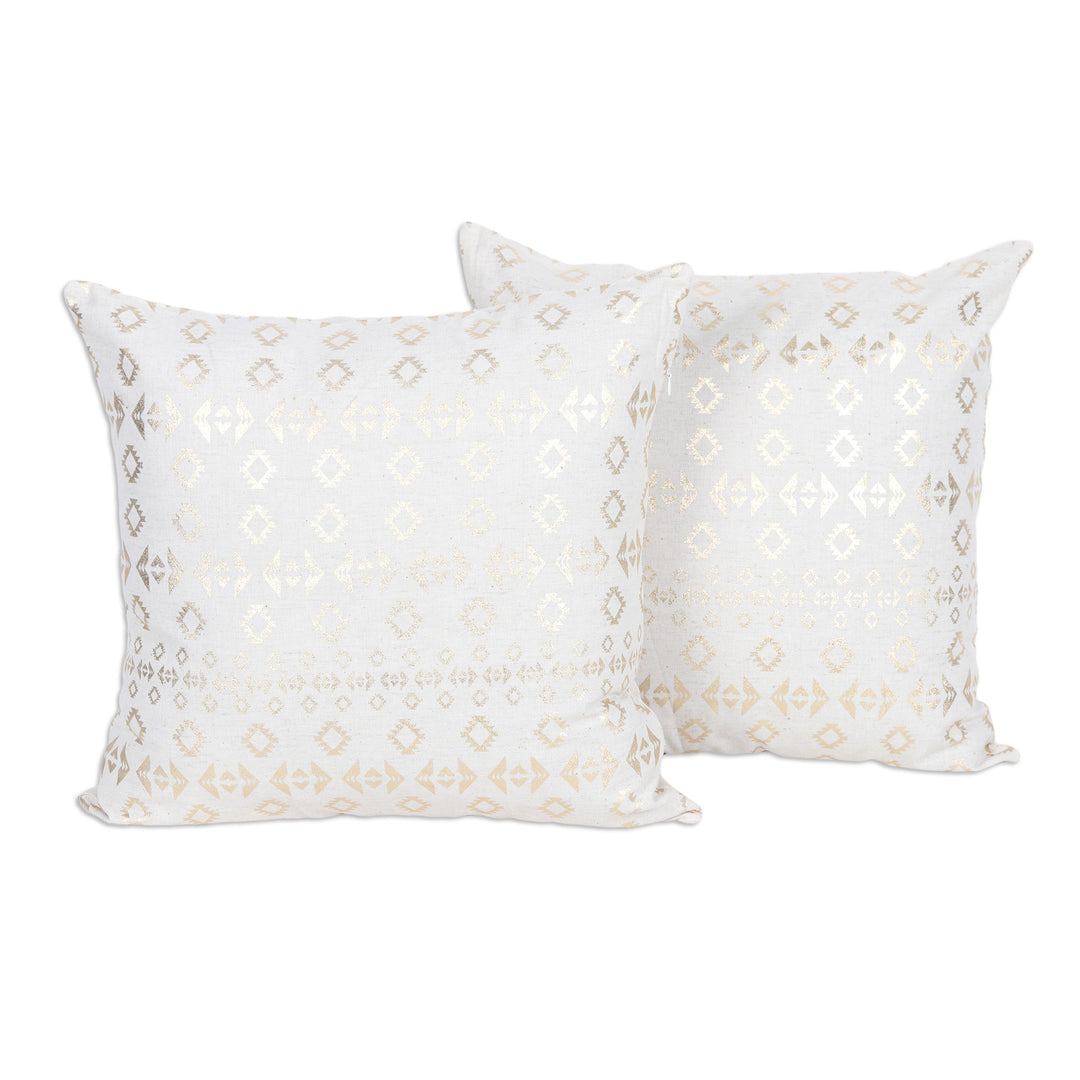Pair of Cotton Cushion Covers with Golden Geometric Motifs - Golden Essence