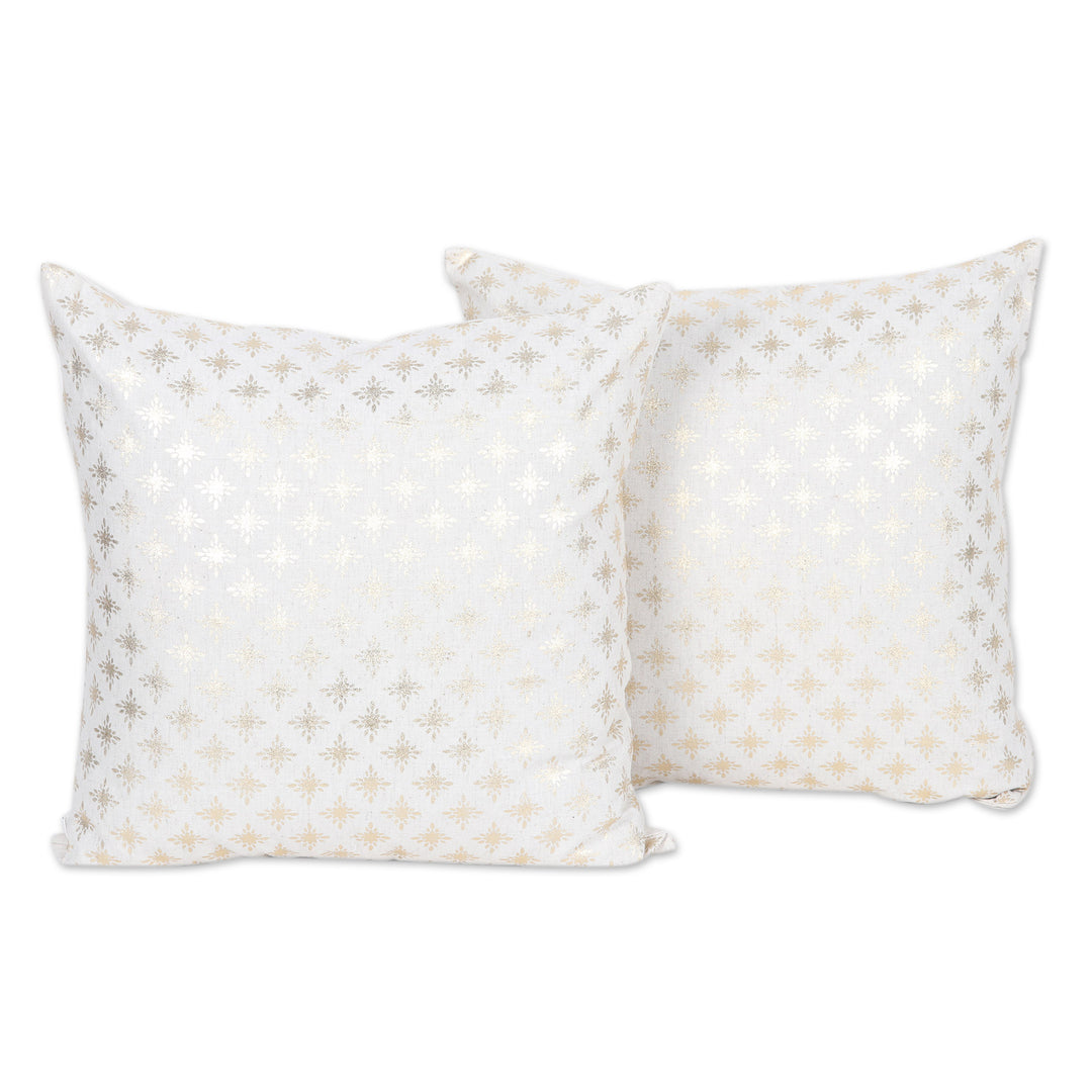 Pair of Cotton Cushion Covers with Golden Star Motifs - Golden Constellation