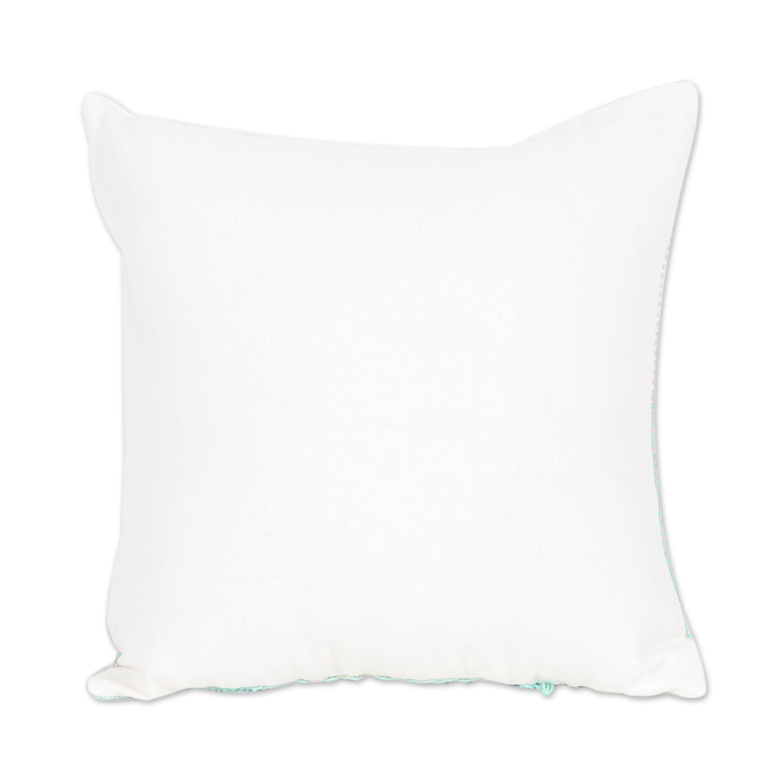 Fringed Cotton Cushion Covers in Mint and White Tones (Pair) - Delhi Sophistication in Mint