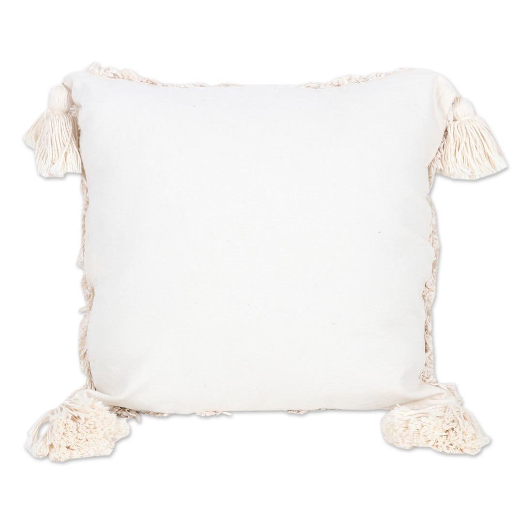 Pair of Embroidered Alabaster-Toned Cotton Cushion Covers - Alabaster Delight