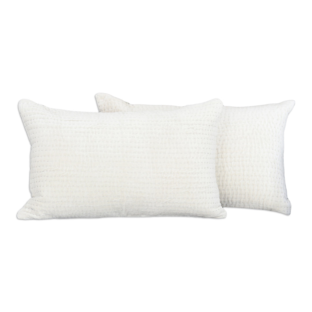 Pair of Vanilla Viscose Shell and Zari Thread Cushion Covers - Vanilla Comfort