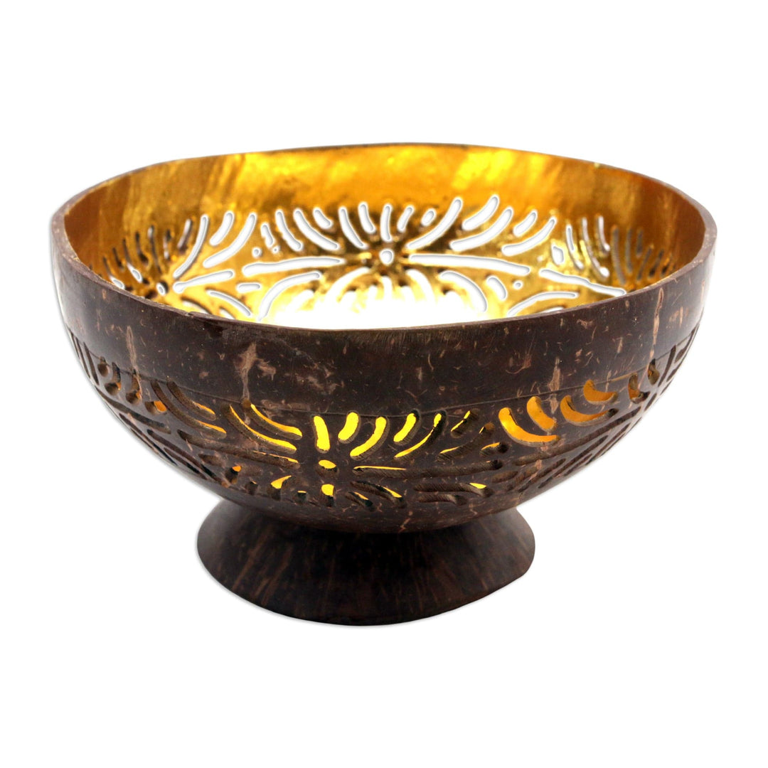 Brown and Golden Coconut Shell Catchall Hand-Carved in Bali - Inner Intuition