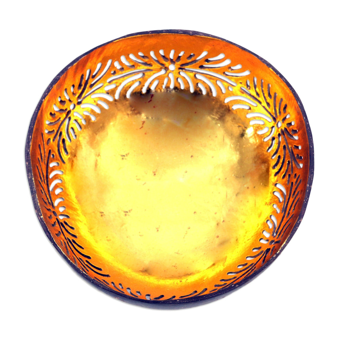 Brown and Golden Coconut Shell Catchall Hand-Carved in Bali - Inner Intuition