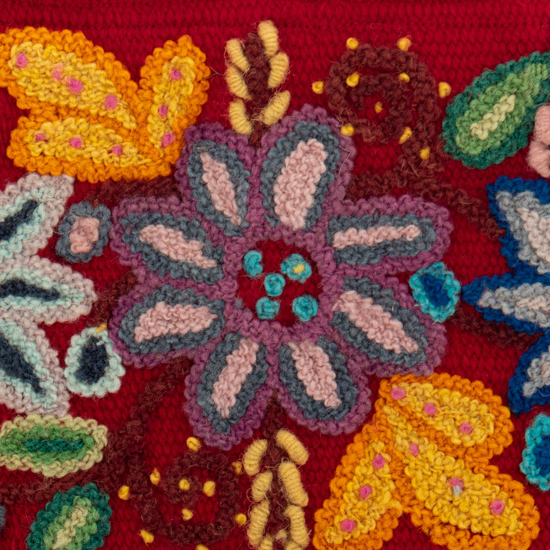 Floral Embroidered Red 100% Alpaca Cosmetic Bag from Peru - Intense Devotion