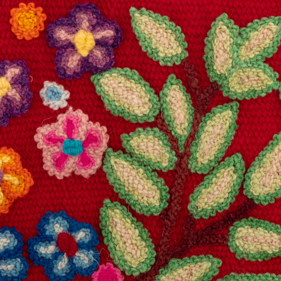 Leafy and Floral Red Cosmetic Bag Handcrafted from Alpaca - Leafy Vitality