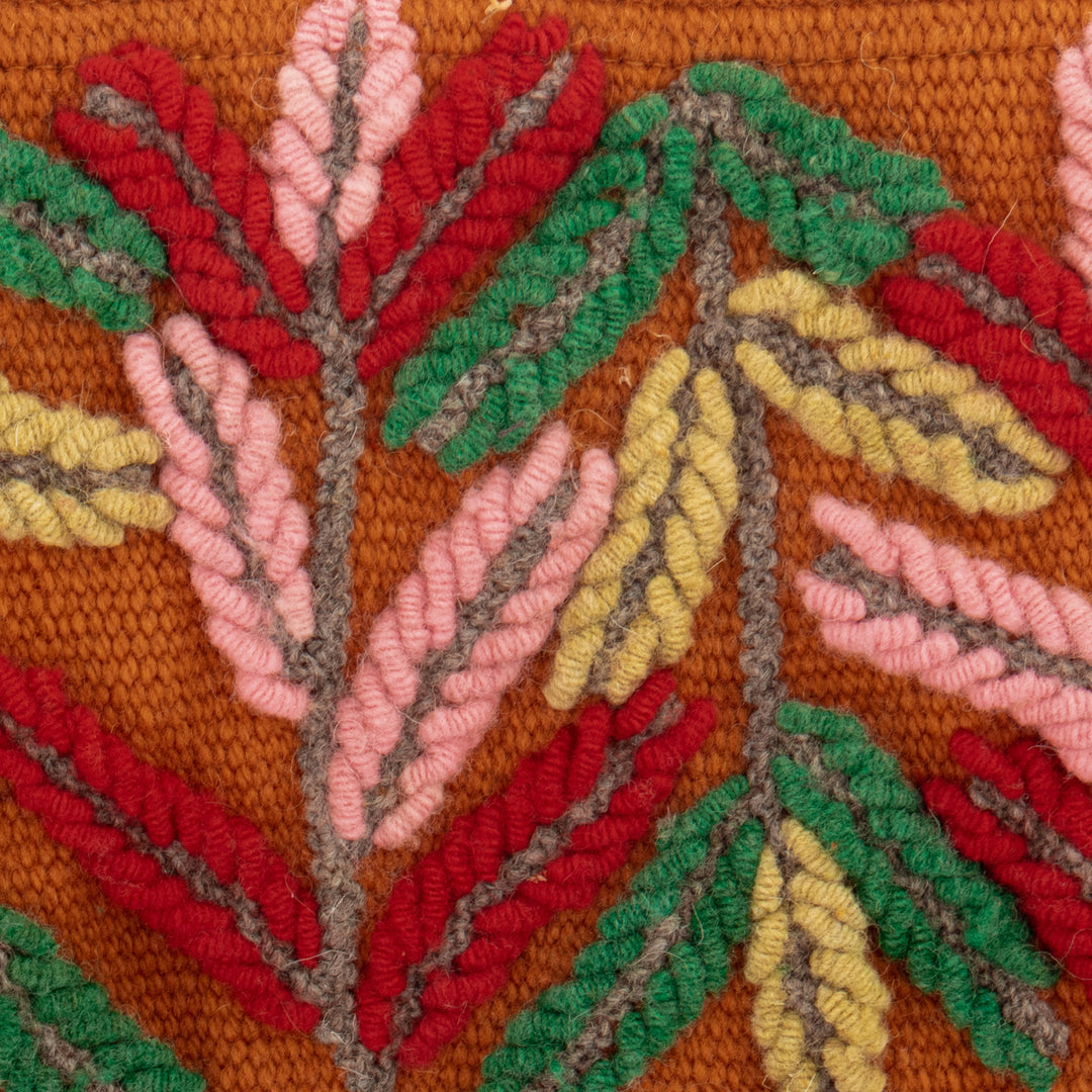 Handcrafted 100% Alpaca Cosmetic Bag with Leafy Embroidery - Warm Prosperity